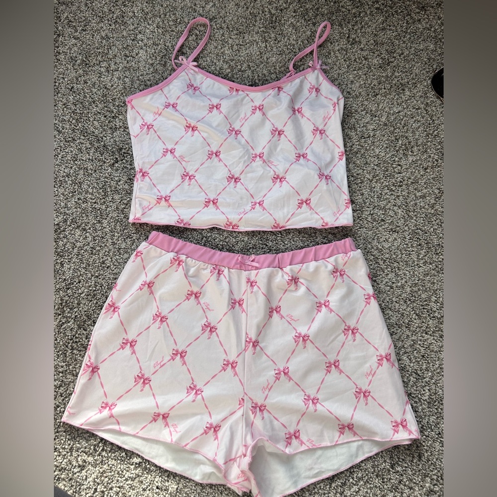 Pink Bow Print Women's Pajama Set